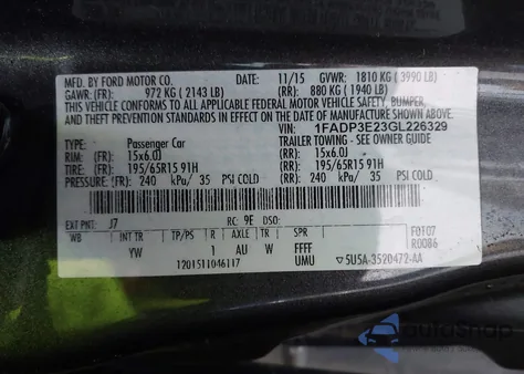 2016 Ford Focus S z USA, uszkodzony, nr VIN 1FADP3E23GL226329